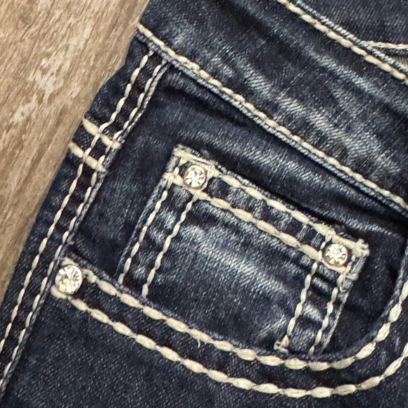 Live Hard Play Hard Design Silver Rhinestone Bootcut Mid-Rise Jeans Sz 30 L 36 - Picture 9 of 13